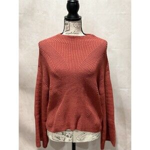 Anthropologie Katey Mock Neck Belle Sleeve Autumn Orange Cropped Sweater Size XS